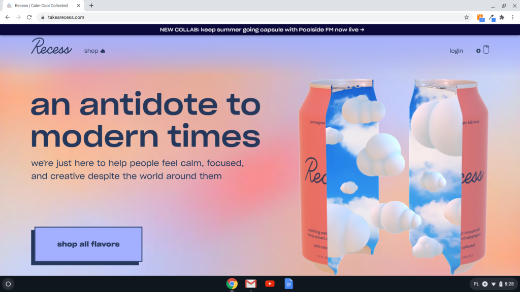 recess infused water landing page